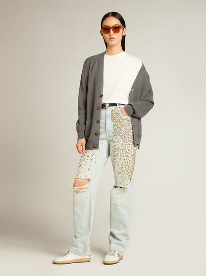 Golden Goose Women's bleached jeans with cabochon crystals
