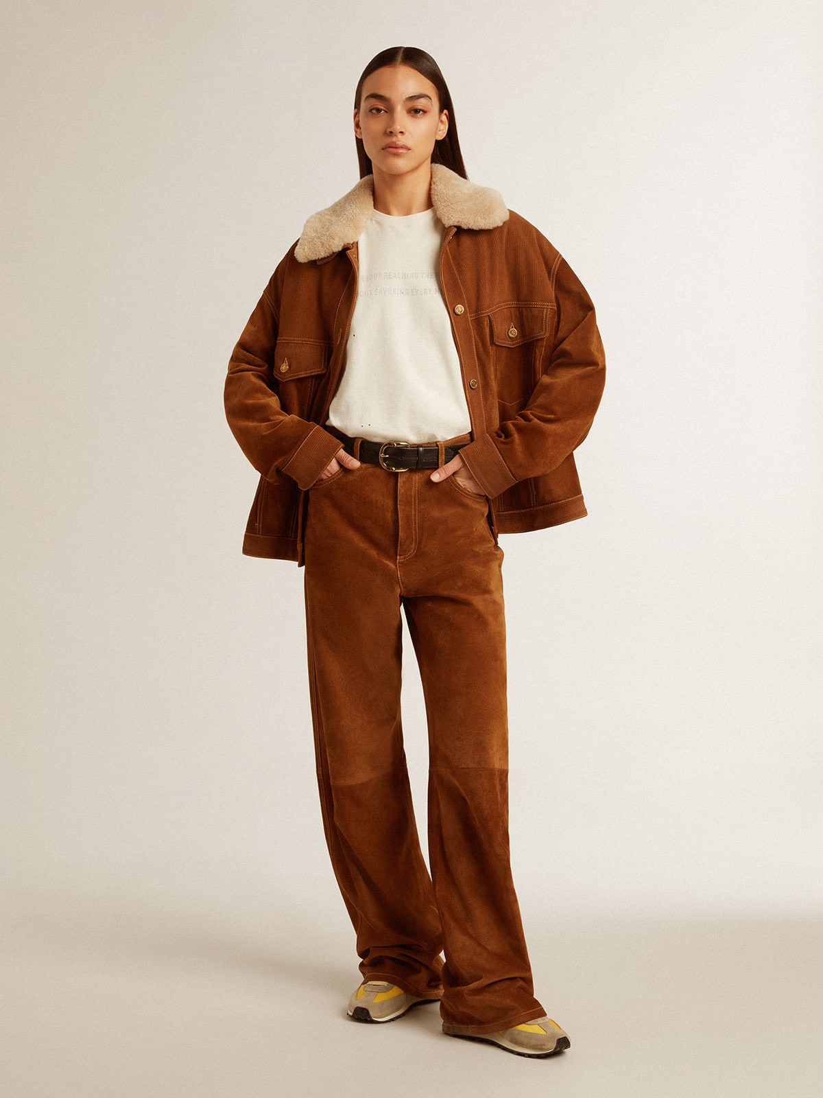 Golden Goose Women's tobacco-colored split leather pants