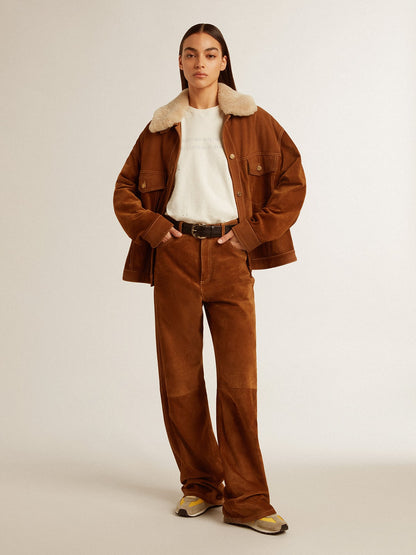 Golden Goose Women's tobacco-colored split leather pants