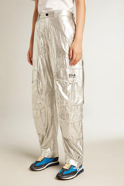Golden Goose Cargo pants in silver technical fabric