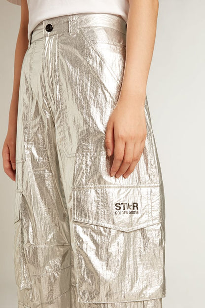 Golden Goose Cargo pants in silver technical fabric