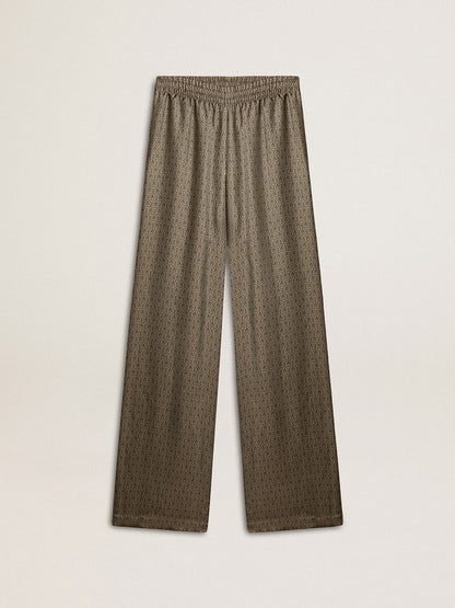Golden Goose Women's green viscose-blend silk pants with floral pattern