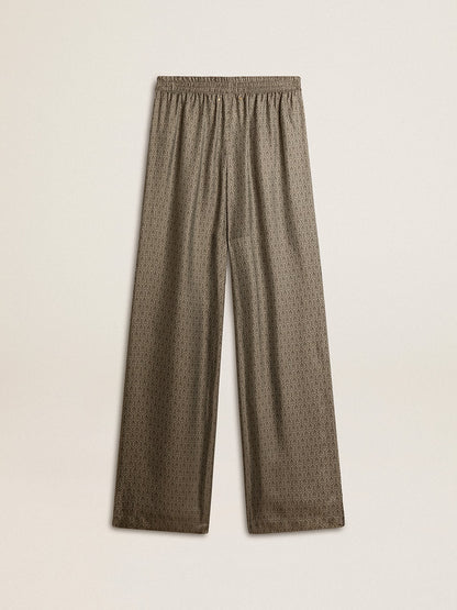 Golden Goose Women's green viscose-blend silk pants with floral pattern