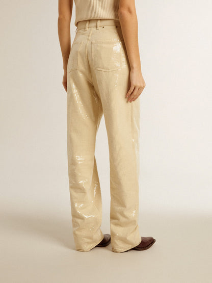 Golden Goose Ecru pants with transparent all-over sequins