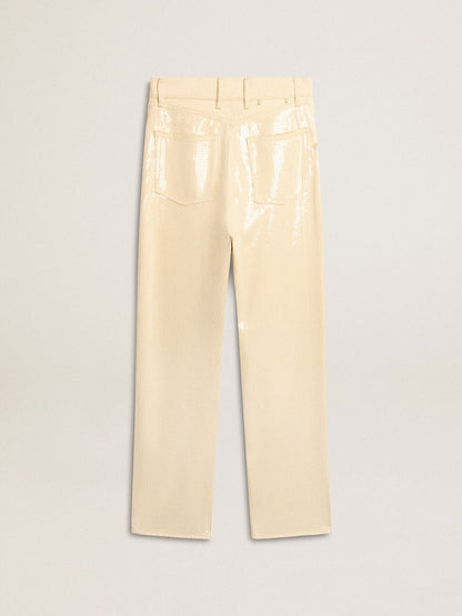 Golden Goose Ecru pants with transparent all-over sequins