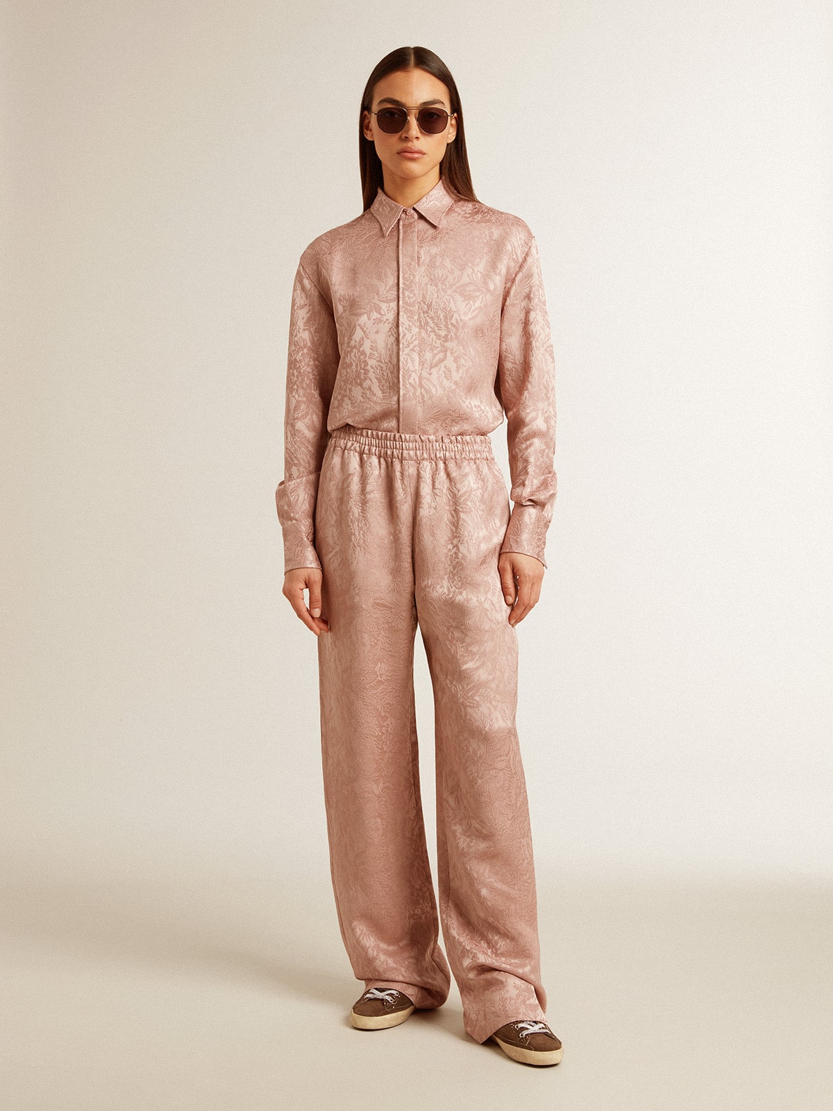 Golden Goose Women's pink viscose pants with floral pattern