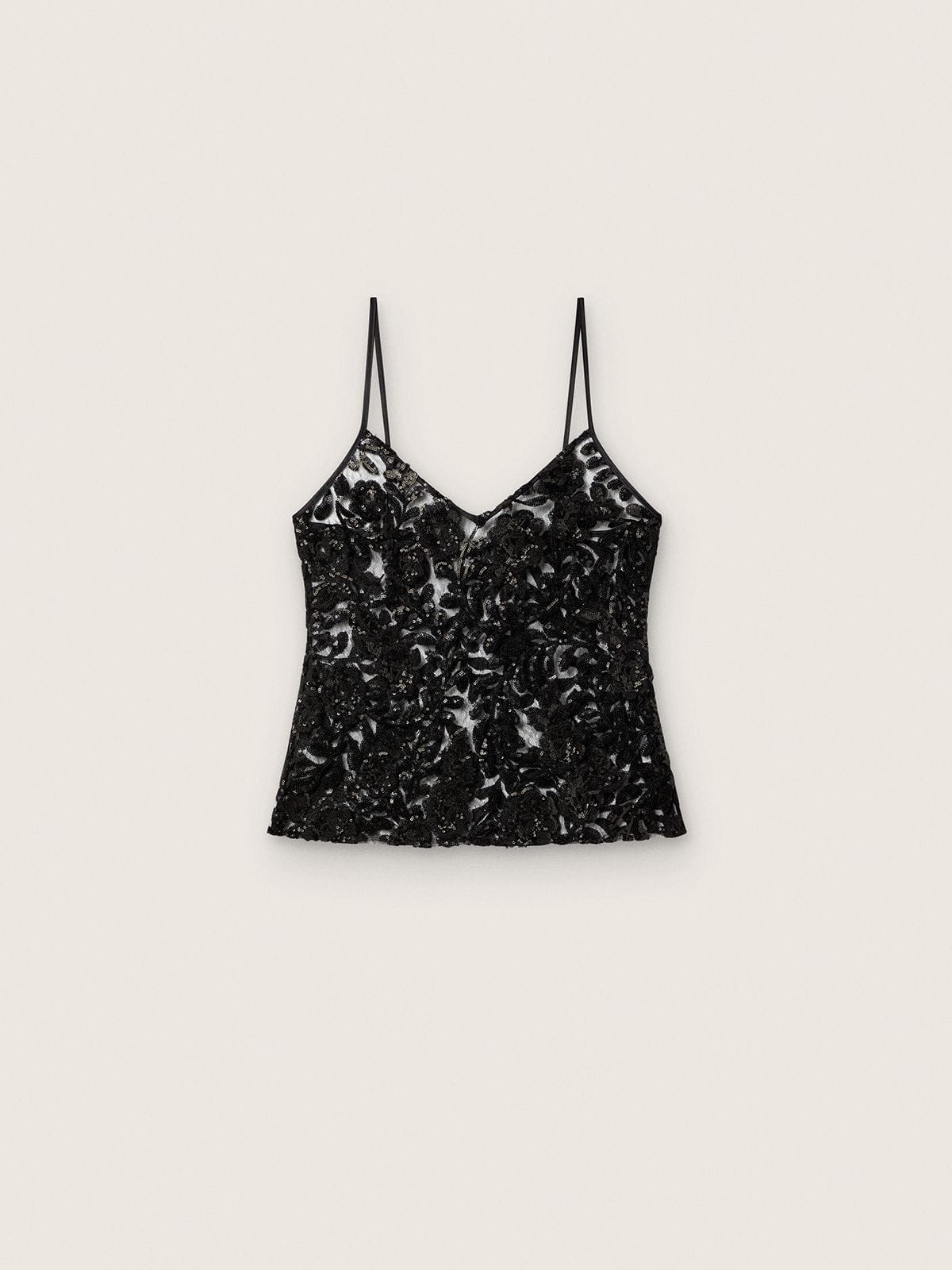 Golden Goose Women's top in black tulle with floral pattern in black sequins