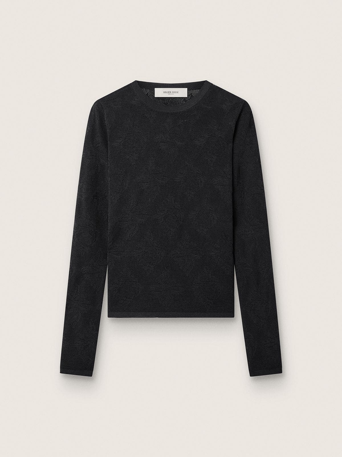 Golden Goose Women's crew-neck sweater with black floral jacquard pattern