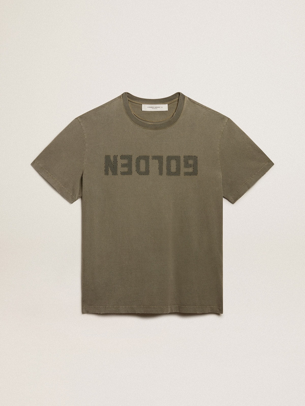 Golden Goose Olive-green regular-fit T-shirt with Golden lettering on the front