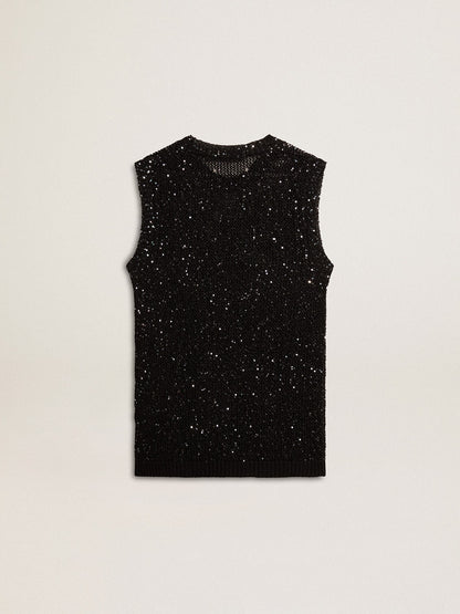 Golden Goose Black mesh knit top with sequins and contrasting details