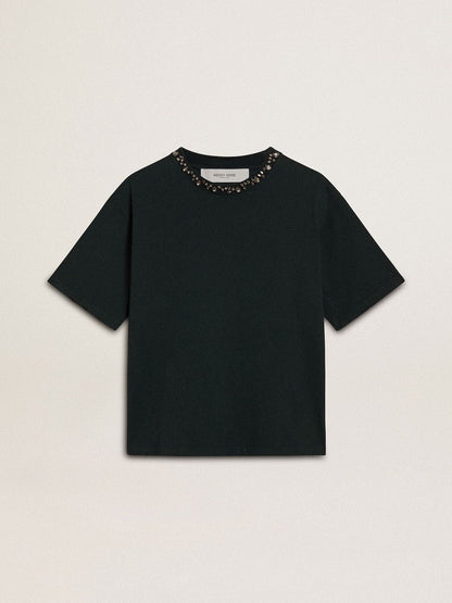 Golden Goose Women's black T-shirt with crystals