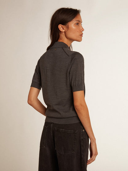 Golden Goose Women’s polo shirt in anthracite merino wool