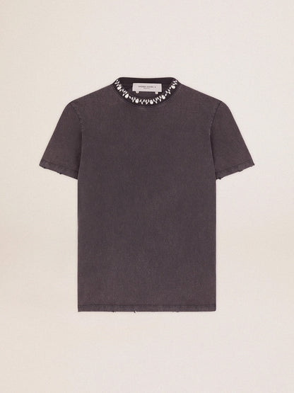 Golden Goose Women's anthracite gray T-shirt with crystals