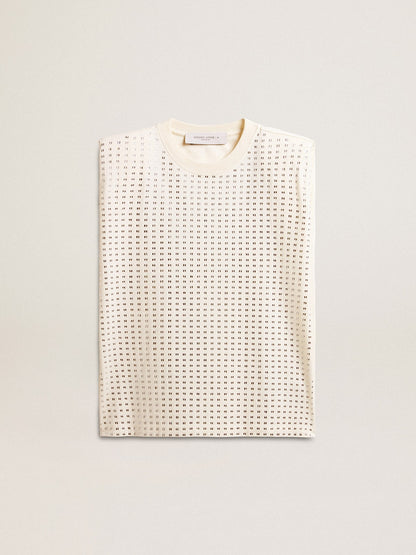 Golden Goose Aged white sleeveless T-shirt embellished with crystals