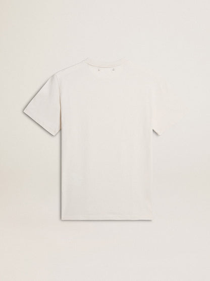 Golden Goose Women's worn-white cotton T-shirt with black lettering