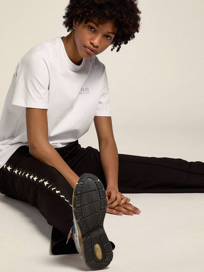 Golden Goose Women's white T-shirt with silver glitter logo and star