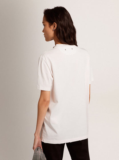 Golden Goose Women's white T-shirt with cabochon crystals