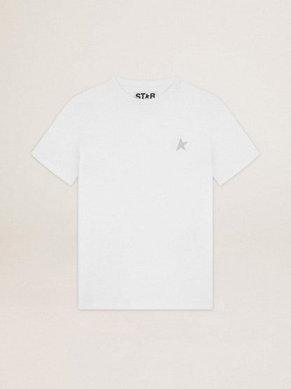 Golden Goose Women's white T-shirt with silver glitter star on the front