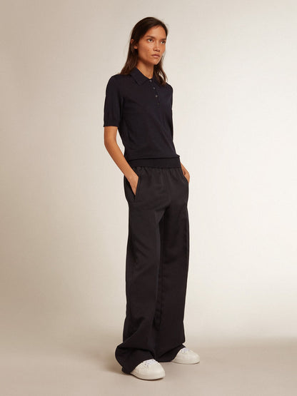 Golden Goose Women’s polo shirt in navy-blue merino wool