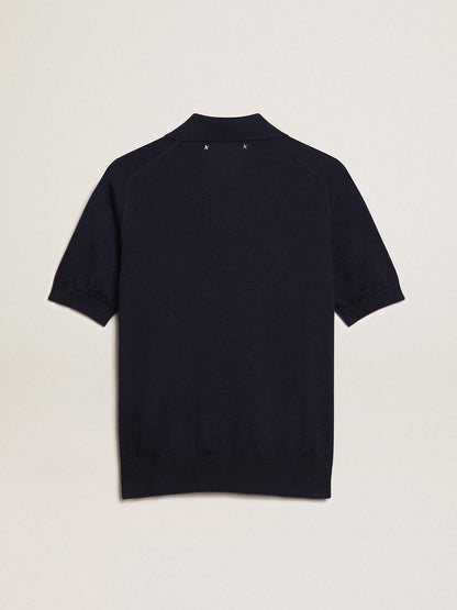 Golden Goose Women’s polo shirt in navy-blue merino wool