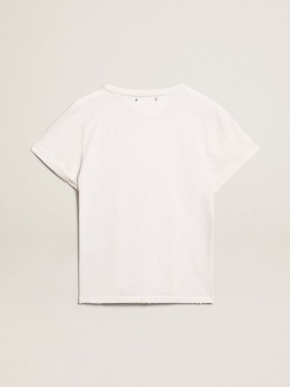 Golden Goose Distressed slim-fit women’s T-shirt in white