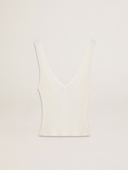 Golden Goose Sleeveless top embroidered with worn-white ribbing