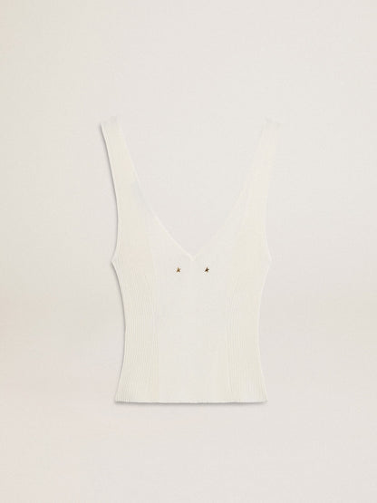Golden Goose Sleeveless top embroidered with worn-white ribbing