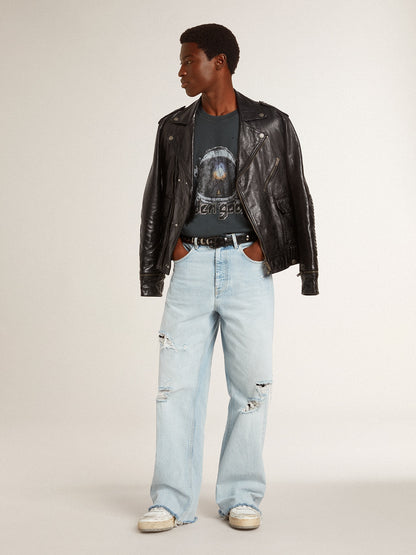 Golden Goose Black T-shirt with multicolor print