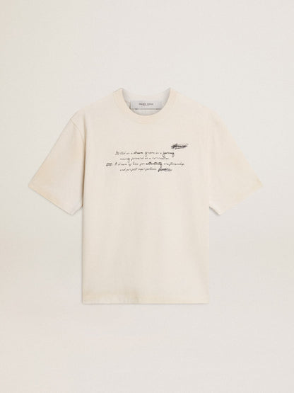 Golden Goose Worn-white unisex T-shirt with printed lettering