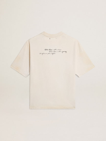 Golden Goose Worn-white unisex T-shirt with printed lettering