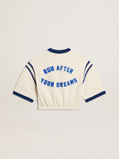 Golden Goose Aged white cotton cropped T-shirt with lettering on the back