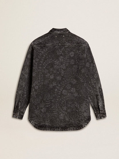 Golden Goose Women's black denim shirt with ton sur ton floral pattern