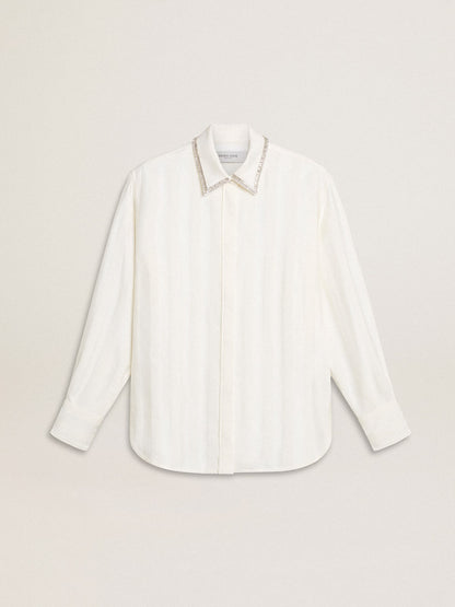 Golden Goose Women's shirt with a vertical striped pattern and crystal embroidery