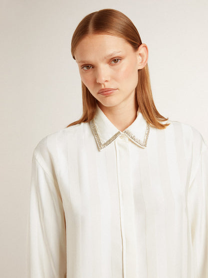 Golden Goose Women's shirt with a vertical striped pattern and crystal embroidery