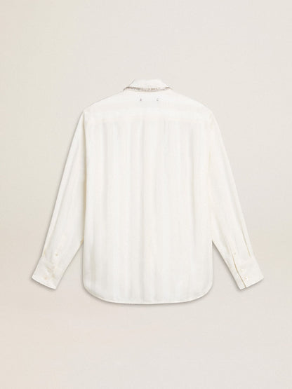Golden Goose Women's shirt with a vertical striped pattern and crystal embroidery