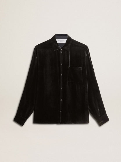 Golden Goose Velvet-effect black shirt with embroidery