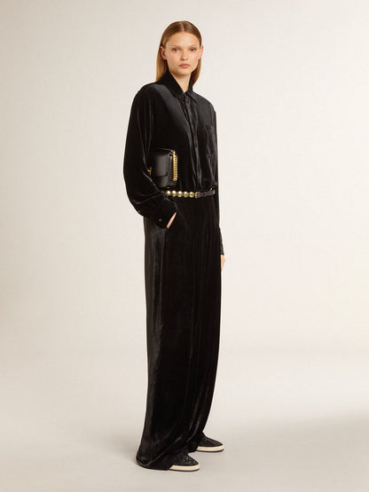 Golden Goose Velvet-effect black shirt with embroidery