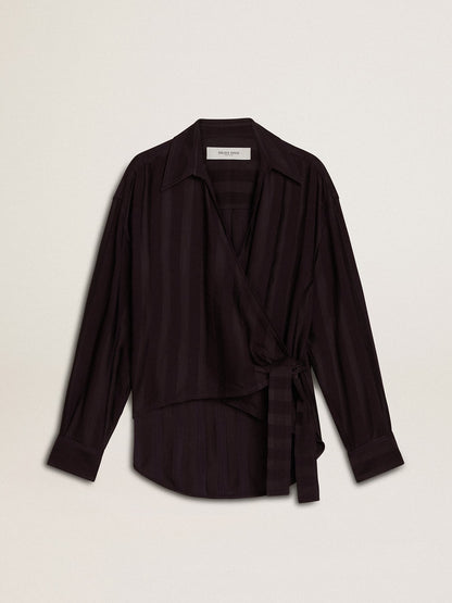 Golden Goose Women's black shirt with vertical stripes and side knot closure