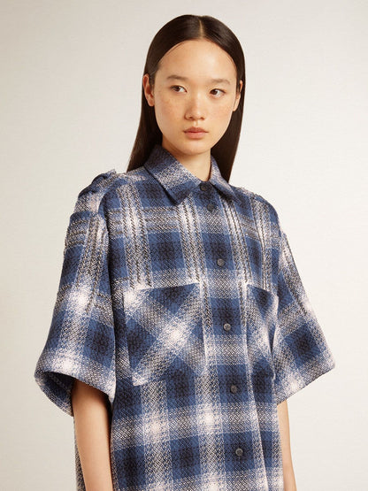 Golden Goose Women's short shirt dress with 3D checkerboard pattern and embroidery