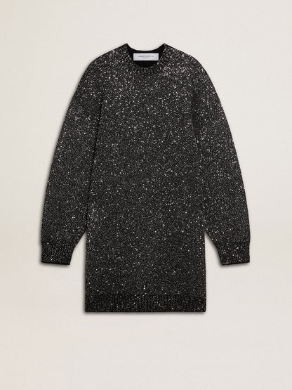Golden Goose Women's black crew neck dress with all-over silver sequins