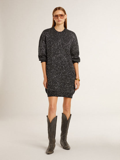 Golden Goose Women's black crew neck dress with all-over silver sequins