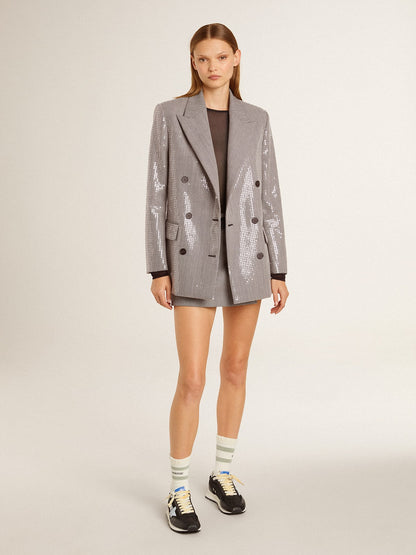 Golden Goose Women's gray mini shorts in houndstooth wool