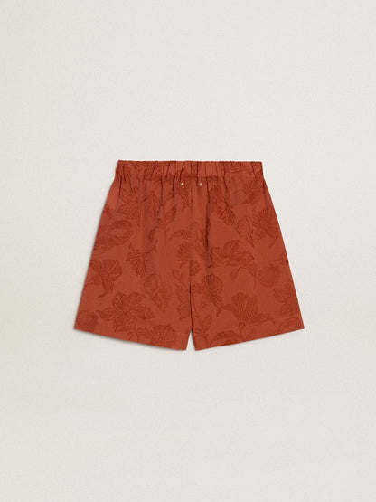 Golden Goose Women's shorts in brick-red jacquard with marine floral pattern