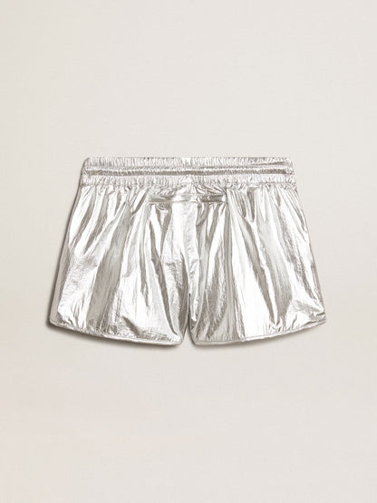 Golden Goose Women’s running shorts in silver fabric