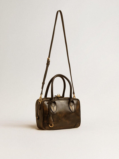 Golden Goose Vita Bag in black distressed leather with gold details