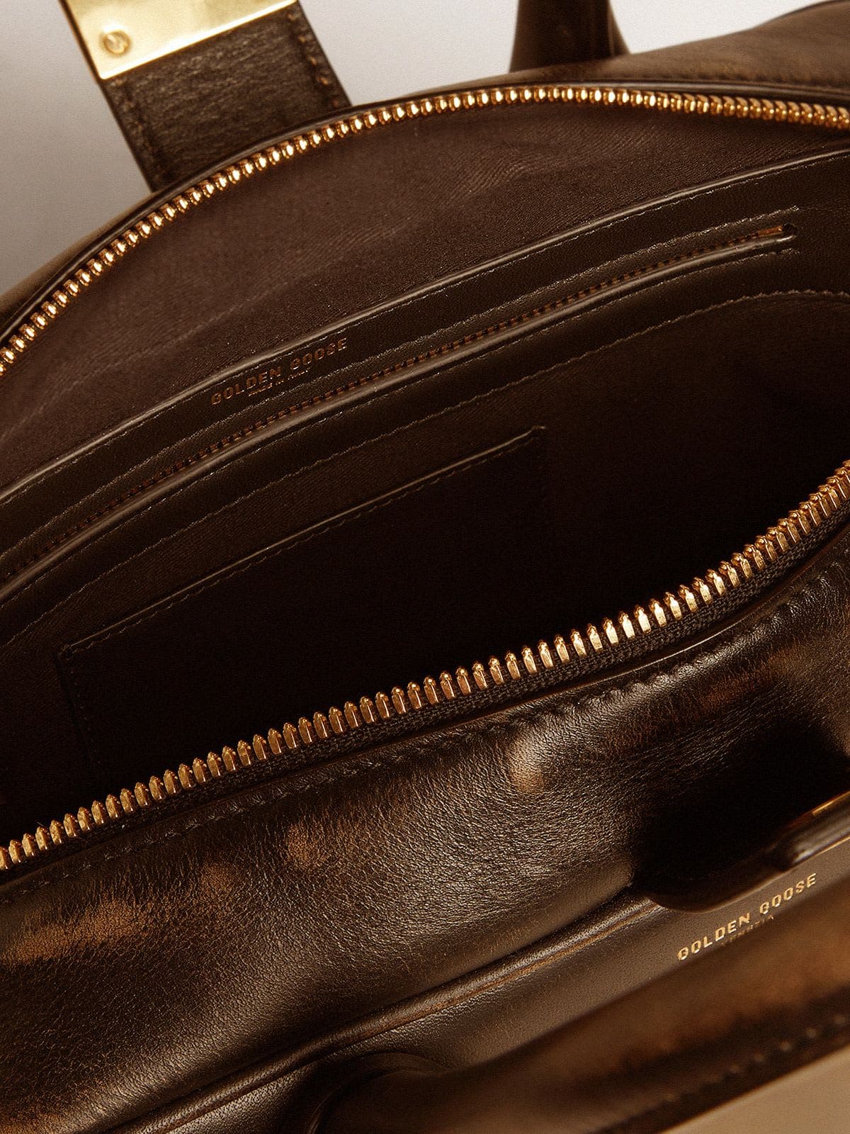 Golden Goose Vita Bag in black distressed leather with gold details