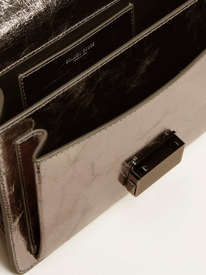 Golden Goose Venezia Bag in anthracite-gray metallic leather with black details
