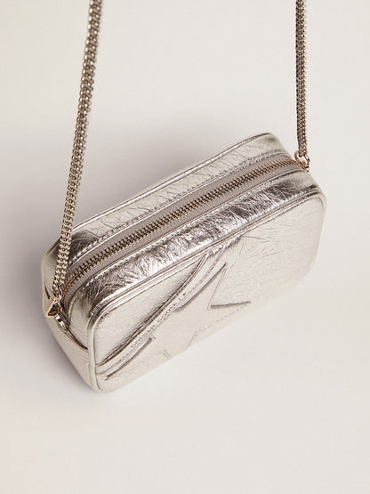 Golden Goose Women's Mini Star Bag in silver laminated leather with tone-on-tone star