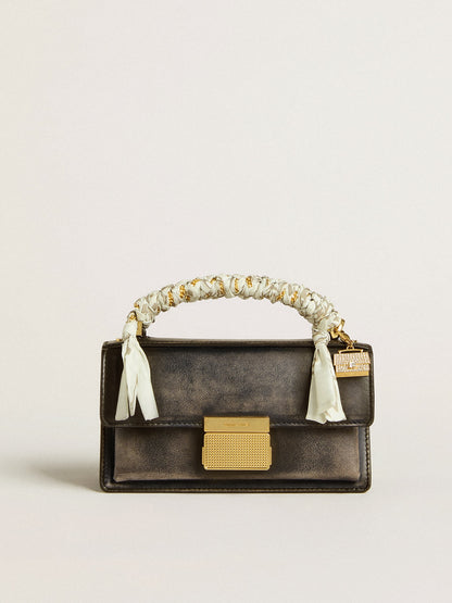 Golden Goose Small Venezia Bag in black distressed leather with gold details