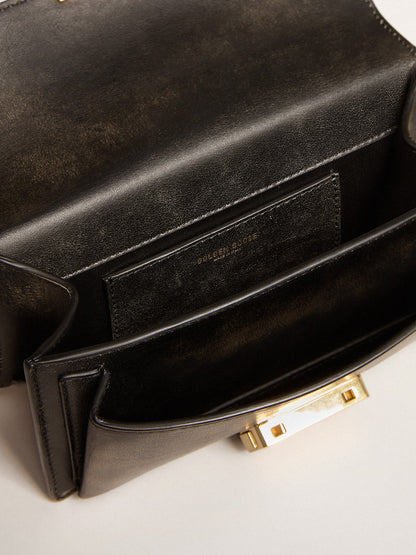 Golden Goose Small Venezia Bag in black distressed leather with gold details